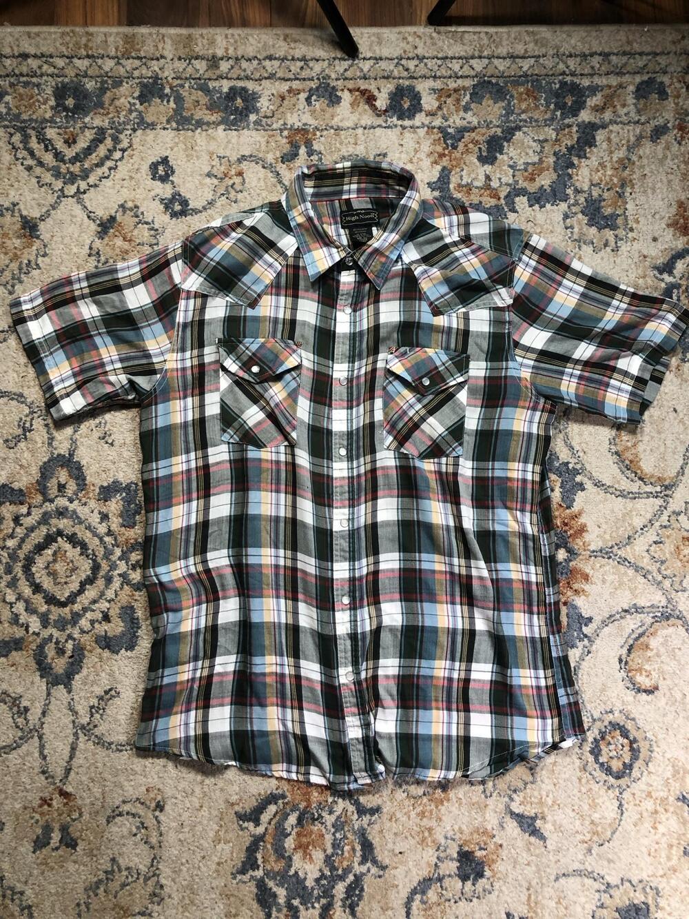 High Noon Shirt Mens Large Multicolor Plaid Short Sleeve Western Snap Pockets